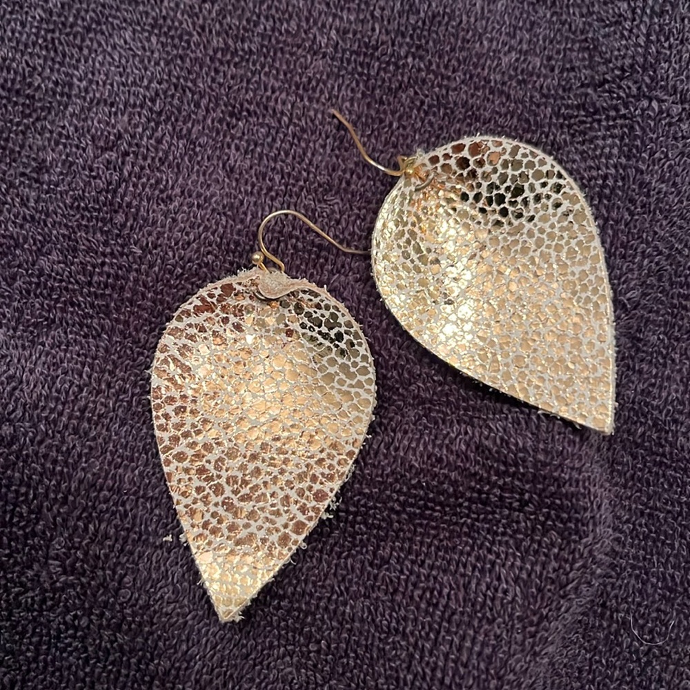 NWOT Stunning Gold Embossed Leather Earrings